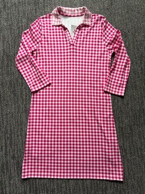 Draper James x Lands End Pink & White Gingham 3/4 Sleeve Mini Dress Sz M 10-12